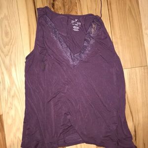purple tank with lace v neck